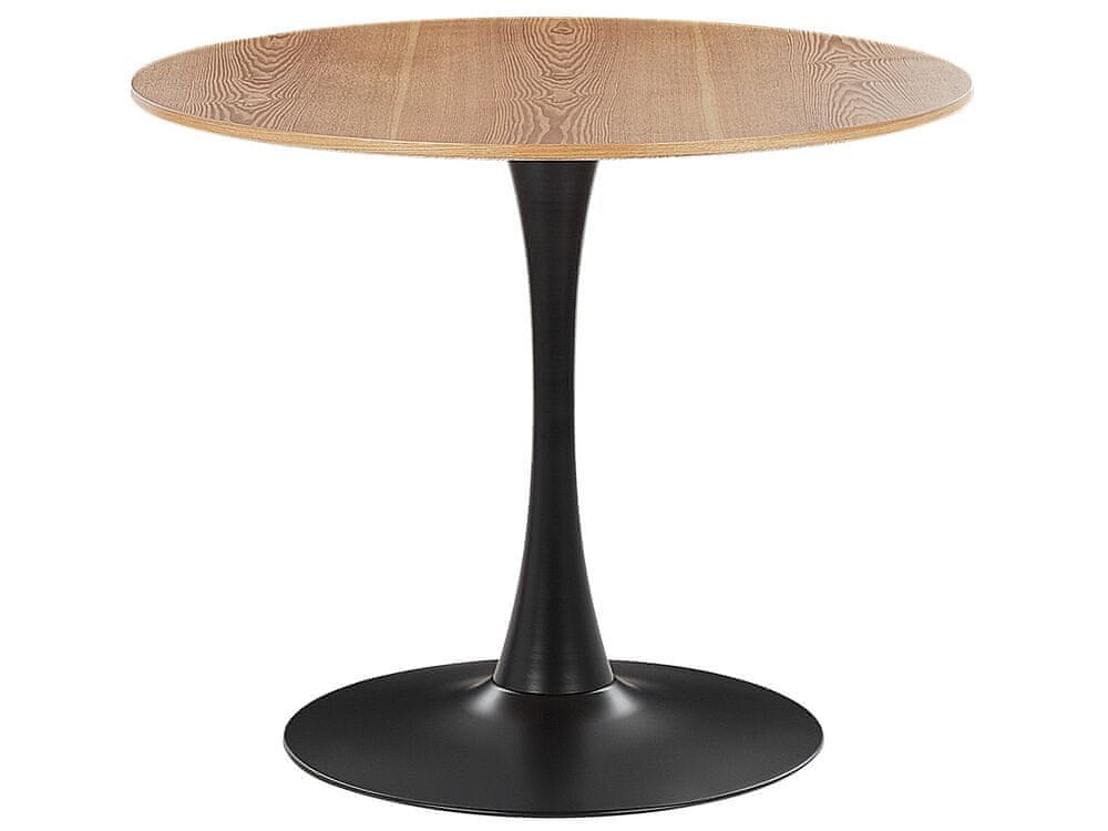 Beliani Okrúhly jedálenský stôl 90 cm svetlé drevo/čierna BOCA